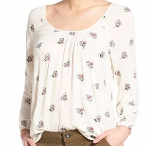 Hinge Embroidered Scoop Neck Top Blouse New Small